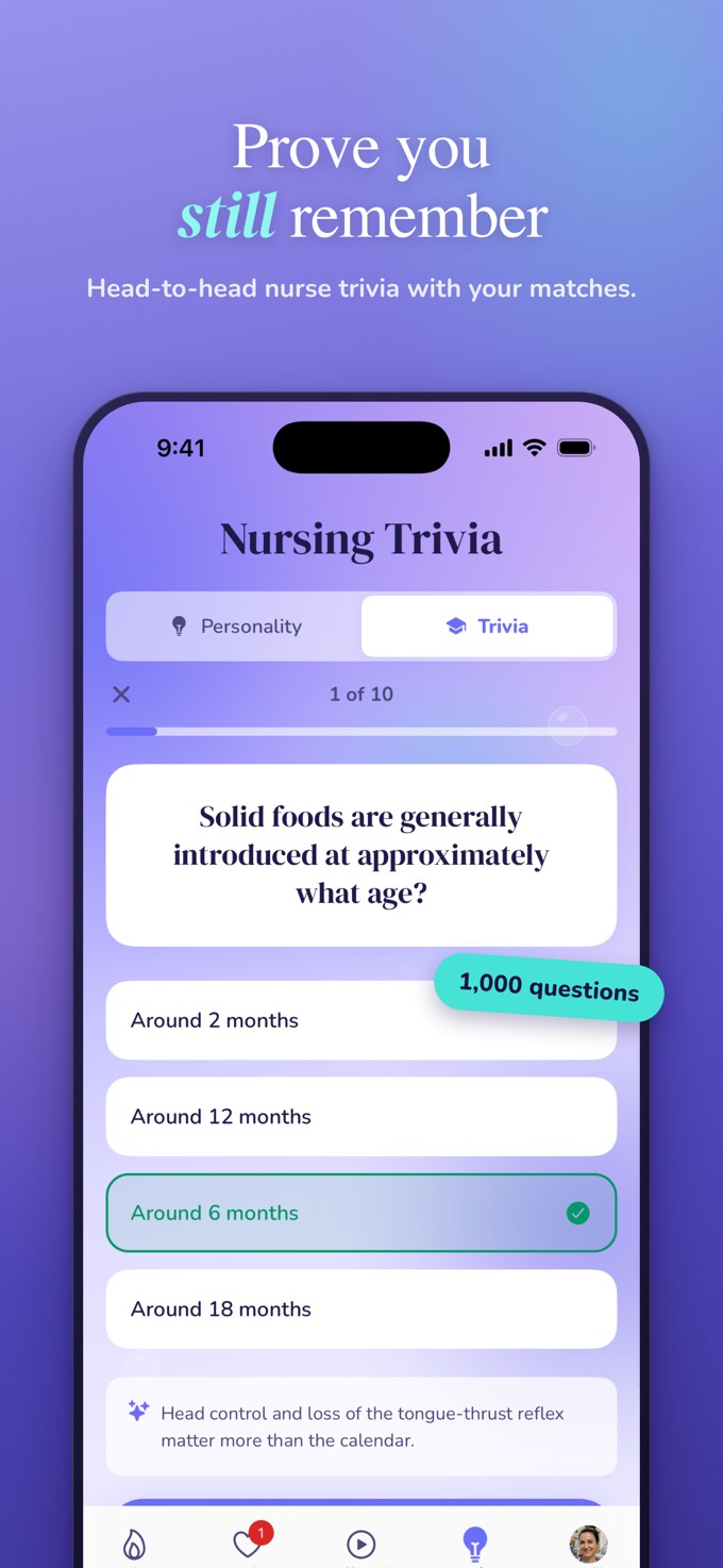 Prove you still remember. Head-to-head nursing trivia with your matches.